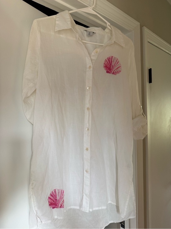 Haute Hippie Other - Cotton Swim Cover Up Dress with Pink Shell Embroidery